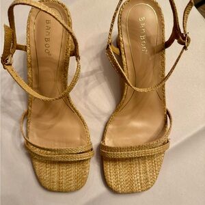 BAMBOO Natural Tan Woven Straw Heeled Sandals